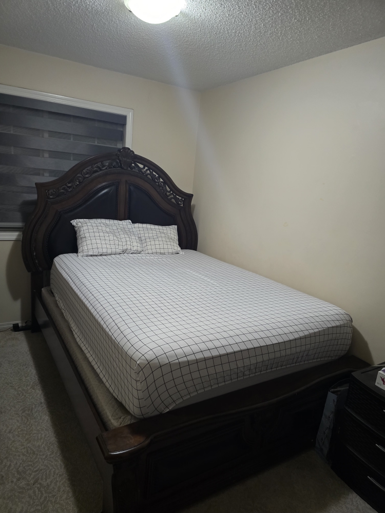 Dark Brown Wood Bed Frame & 2 Nightstand Set