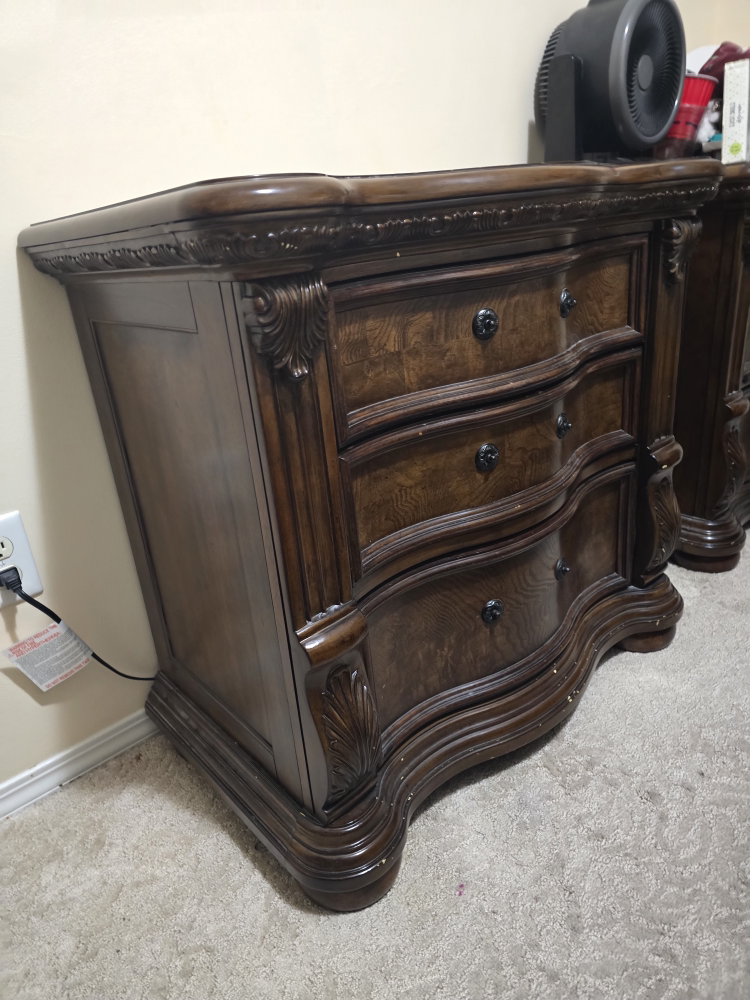 Dark Brown Wood Bed Frame & 2 Nightstand Set - photo 3