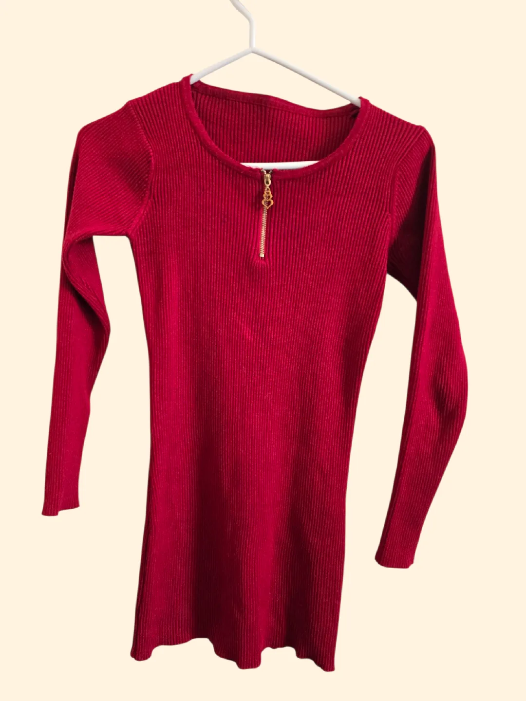 Red Ribbed Long Sleeve Dress thumbnail