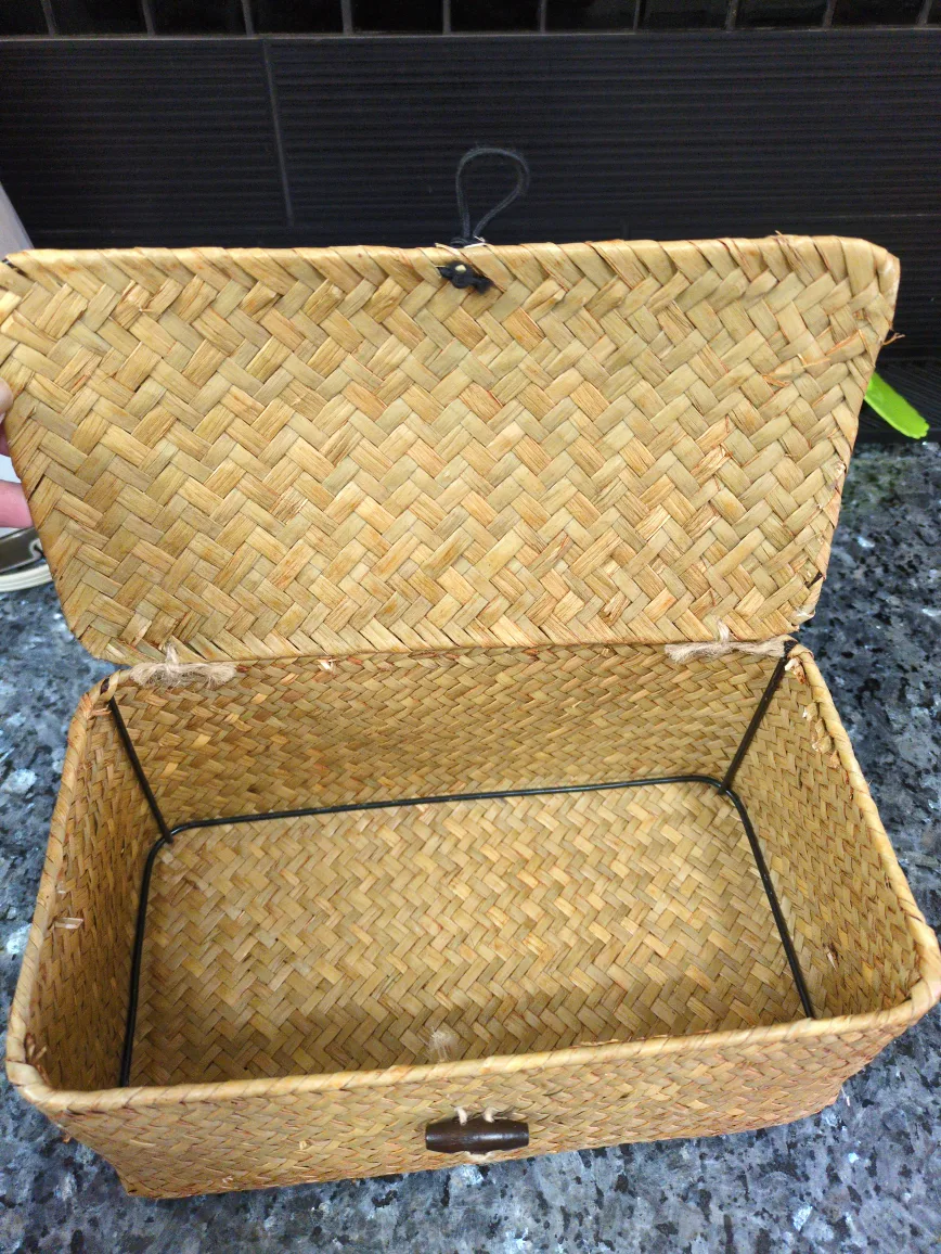 Woven Straw Storage Box with Lid image indicator(2)