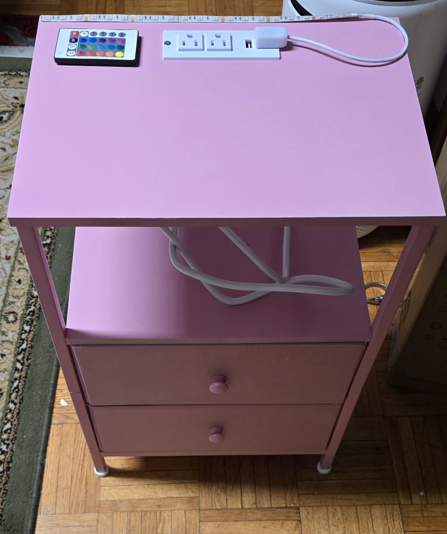 BRAND NEW BOLUO Pink Nightstand with Charging Station - photo 5