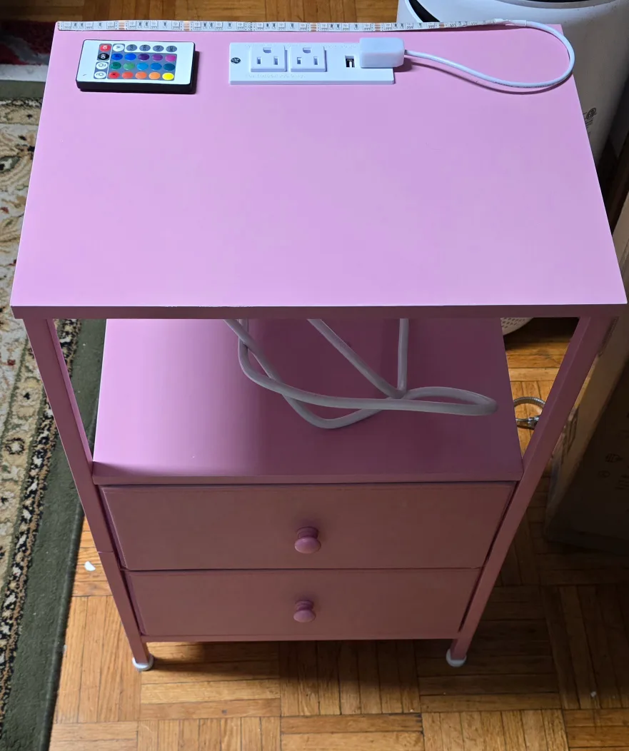 BRAND NEW BOLUO Pink Nightstand with Charging Station image indicator(5)