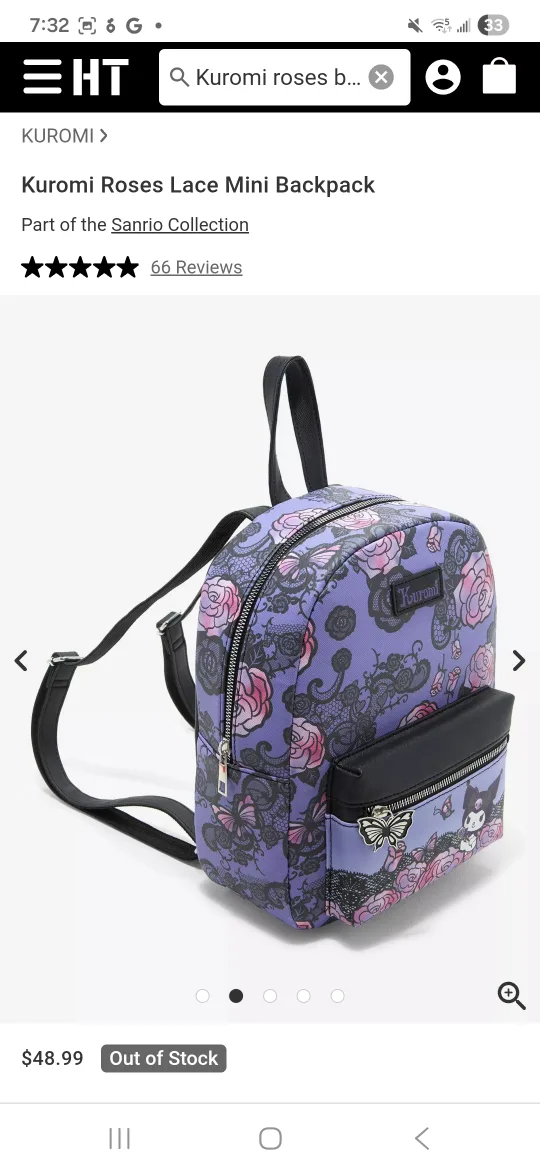 PURPLE Kuromi Roses Lace Mini Backpack image indicator(3)