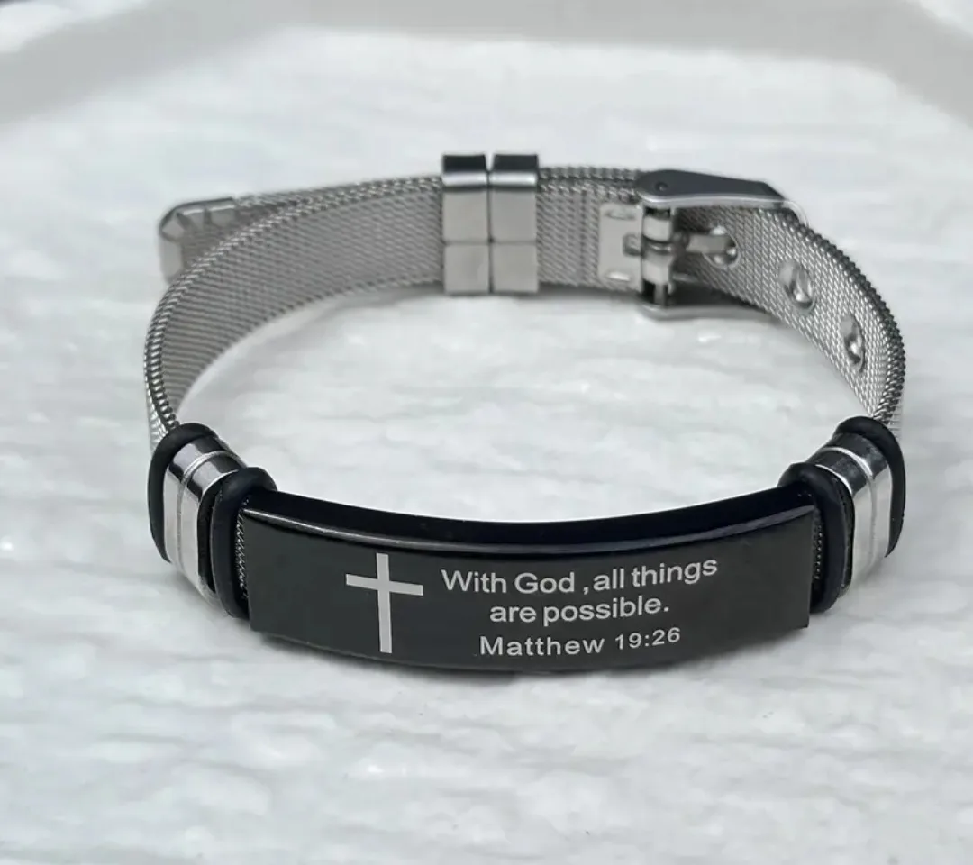 Engraved Religious Bracelet - Matthew 19:26 image indicator(2)
