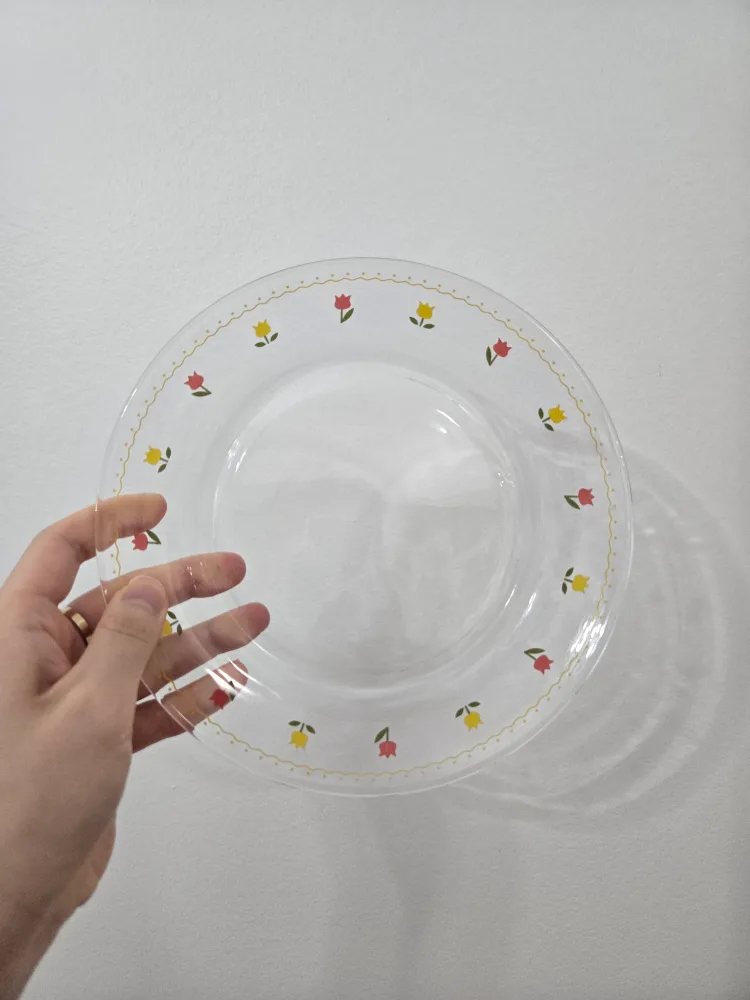Floral Clear Glass Plate and Cup Set image indicator(2)