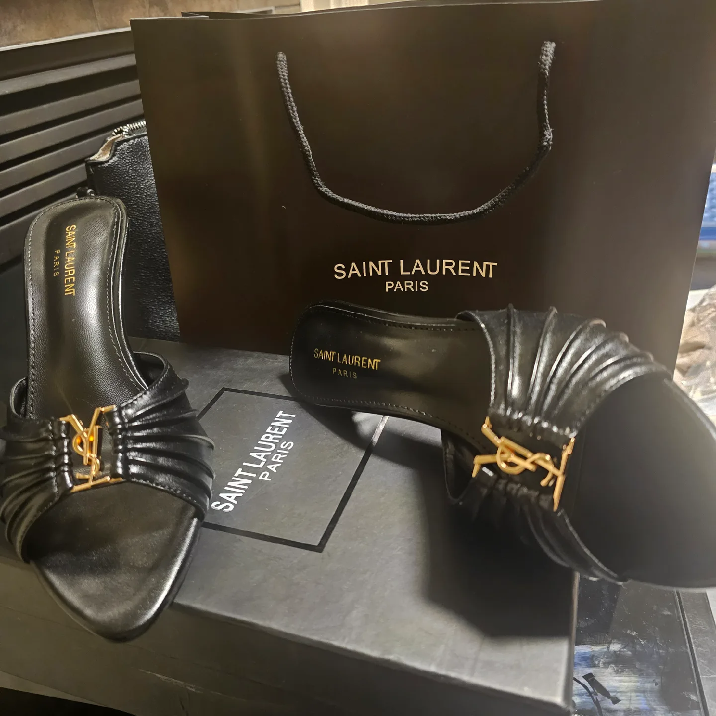 Saint Laurent Black Leather Mules Size 38