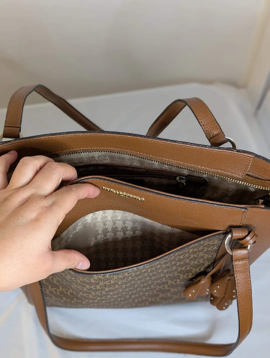 Karl Lagerfeld Monogram Brown Tote Bag image indicator(8)