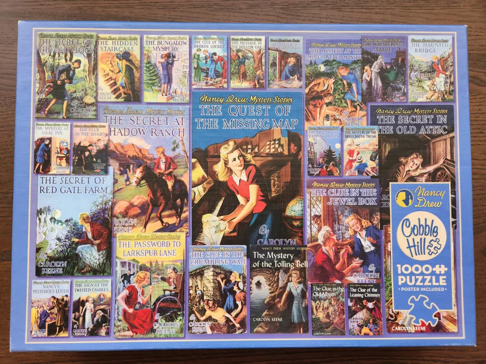 Vintage Nancy Drew book.covers 1000-piece jigsaw puzzle thumbnail