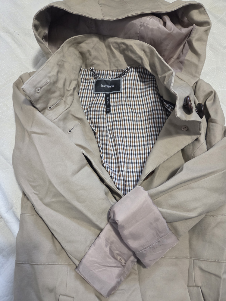 Le Chateau Beige Hooded Trench Coat - Size 1/2