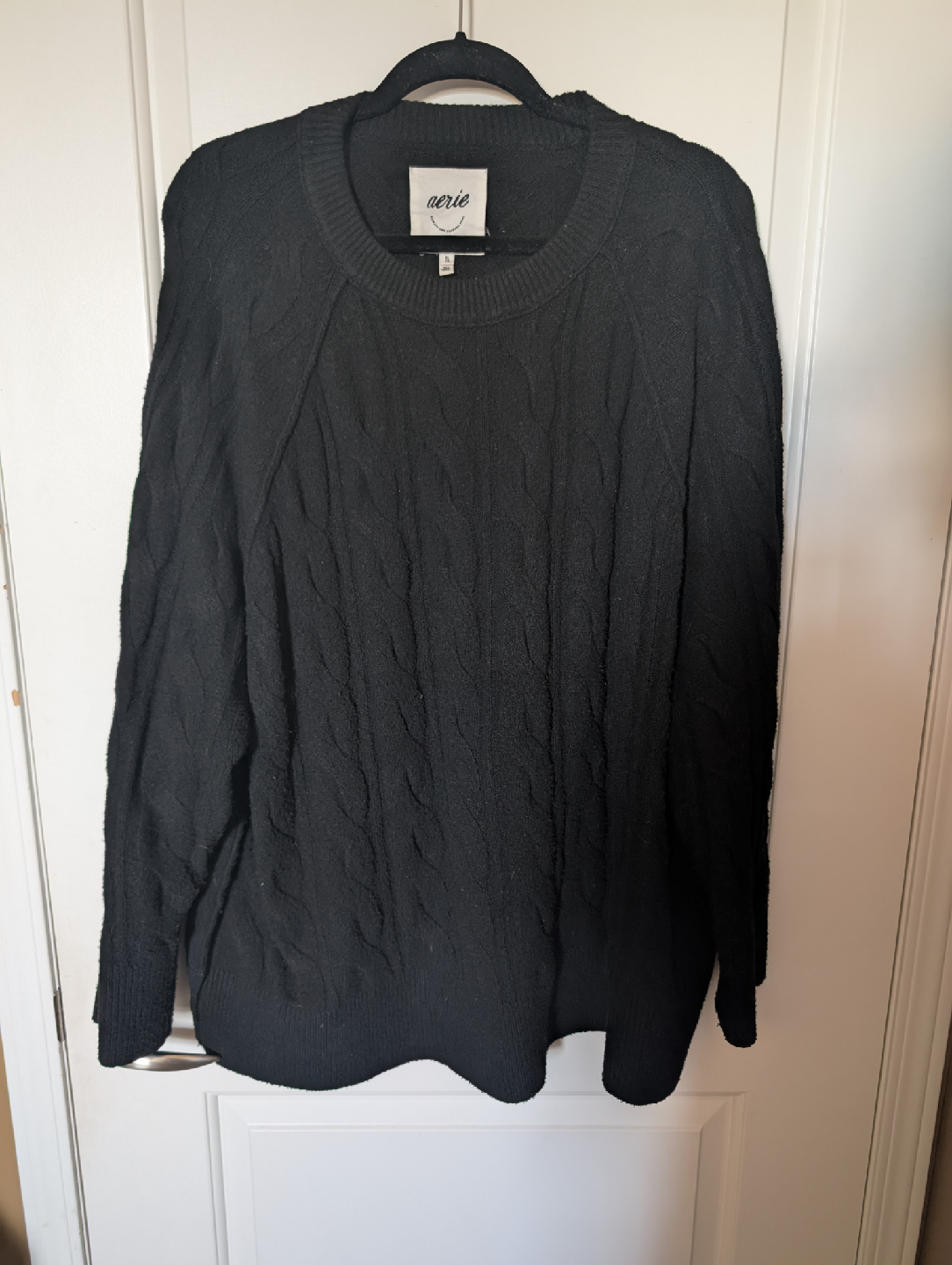 Cozy Aerie Black Cable Knit Sweater
