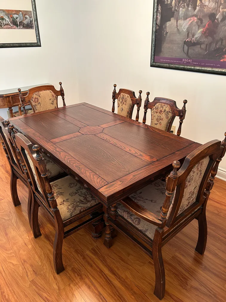 Dark Wood Dining Table with 6 Chairs thumbnail
