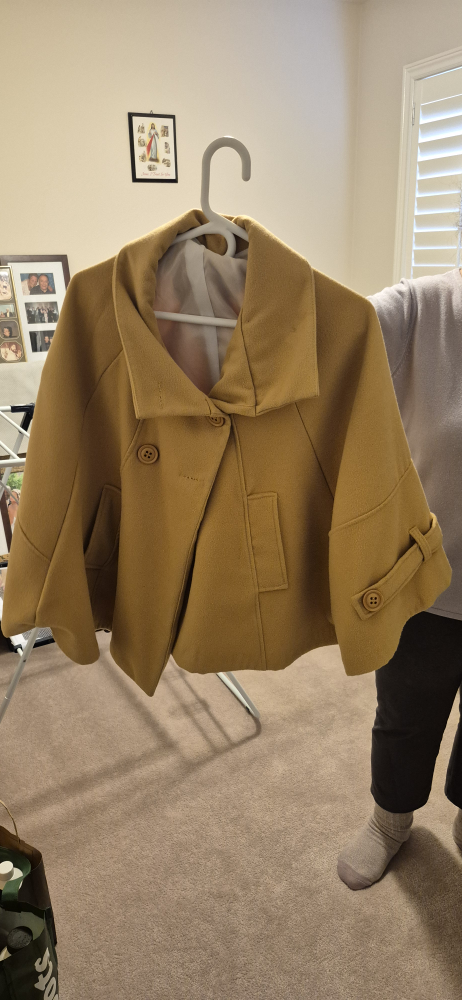 Mustard Wool Blend Cape Jacket - Made in Italy