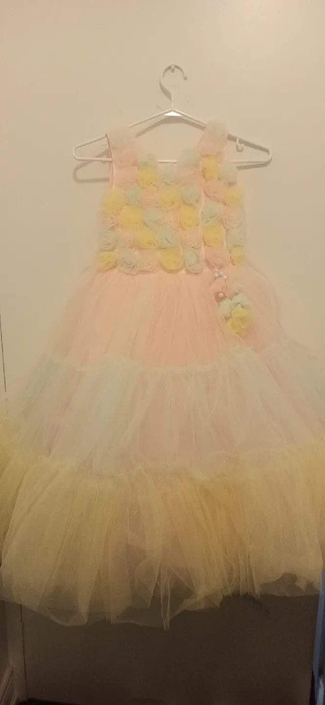 Pastel Pink & Yellow Flower Girl Dress.5-7yrs image indicator(9)