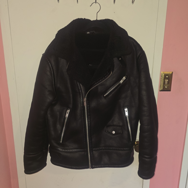 Zara Black Faux Leather Biker Jacket - photo 2