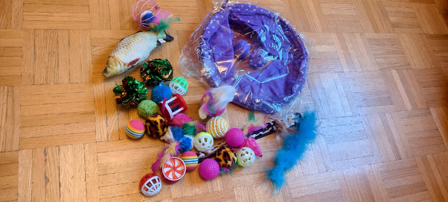 28pc Mixed Cat Toys - Balls, Fish, Tunnel image indicator(3)