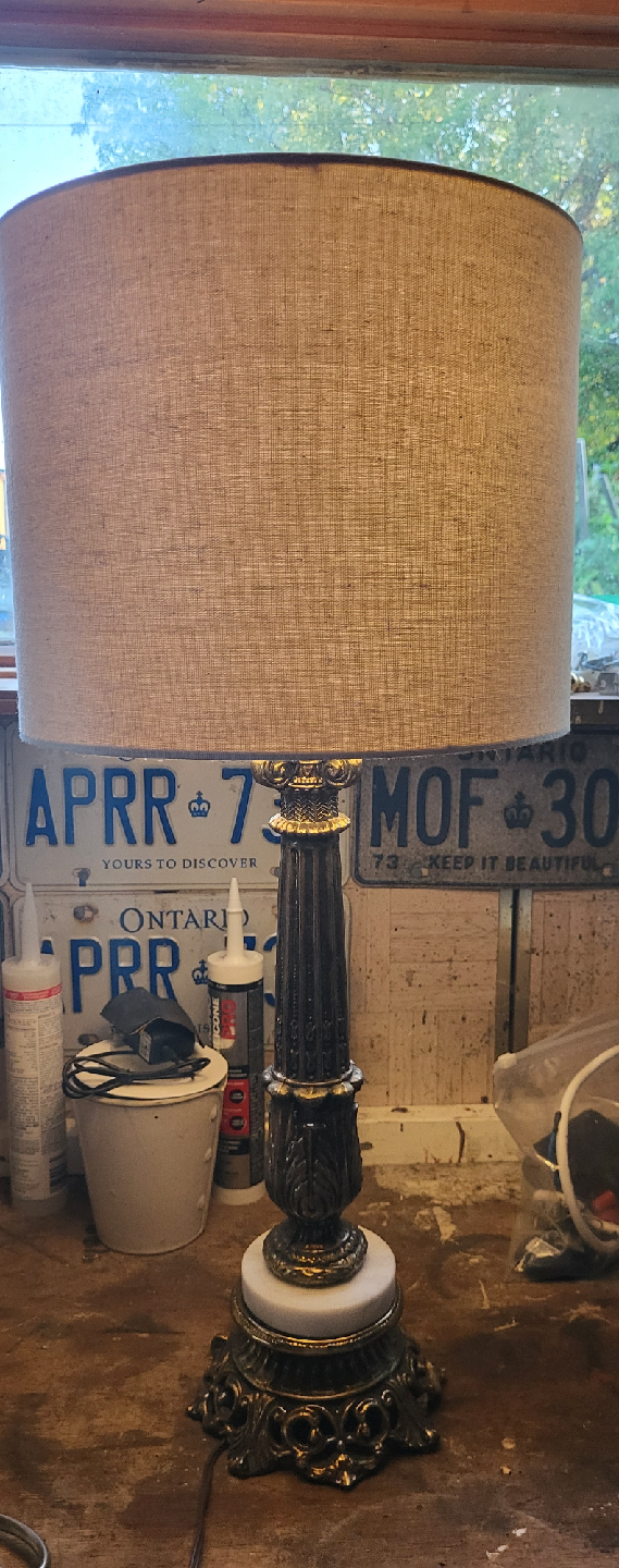 Cast Brass Table Lamp Italian Carrara Marble Antique faceted - photo 2