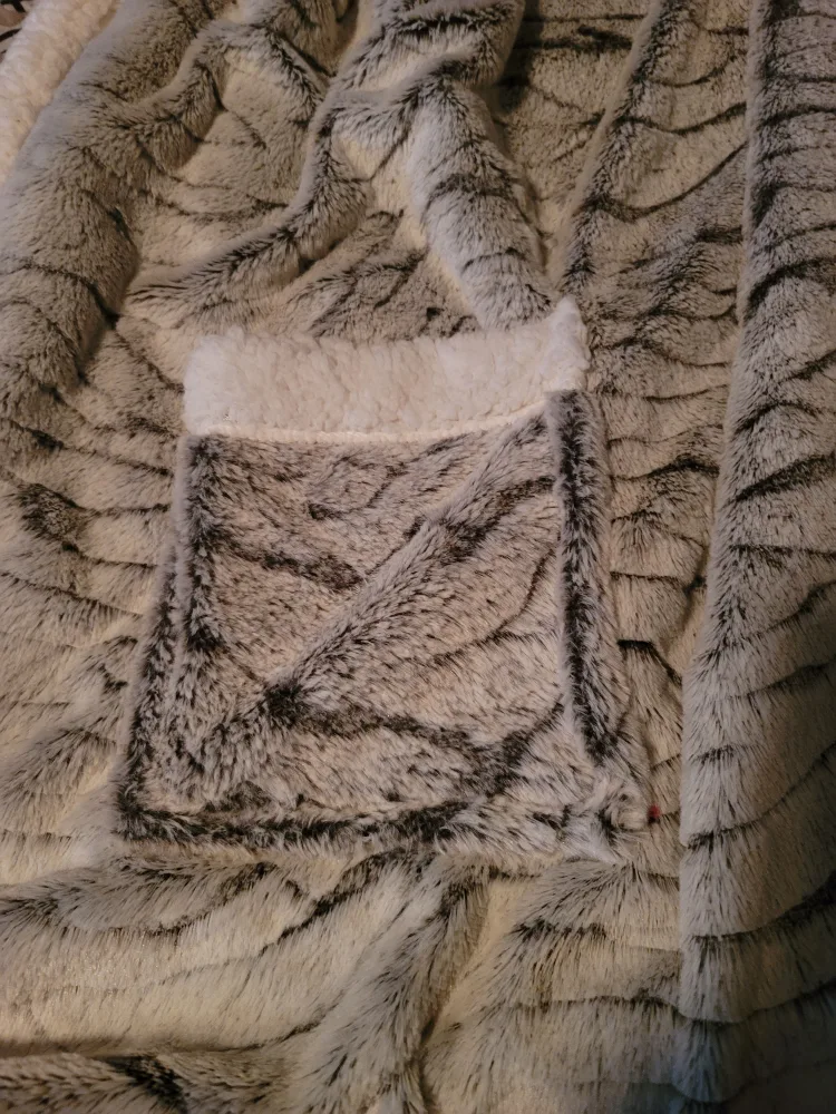 Faux Fur Throw Blanket with Hood & Pockets image indicator(3)