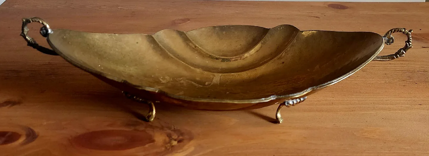 Vintage Brass Decorative Bowl with Handles thumbnail