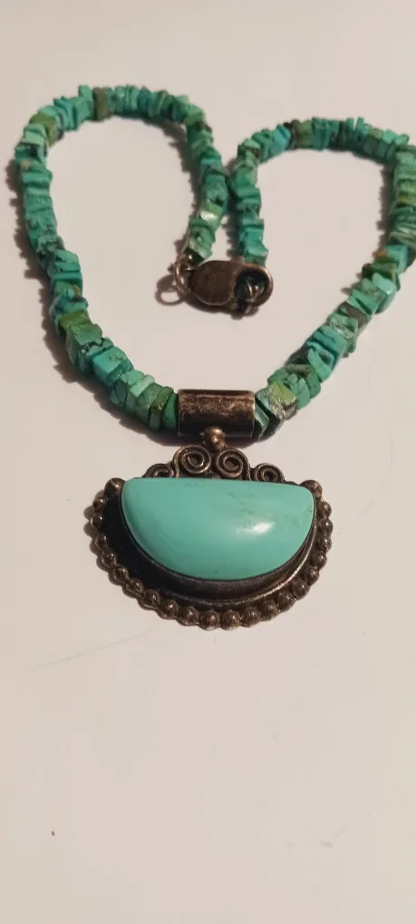 Sterling Silver 925 Turquoise Stone Pendant Gorgeous Necklace thumbnail