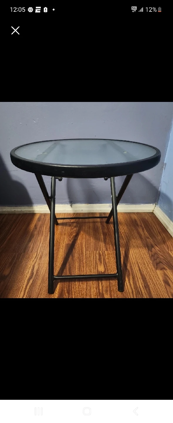 Round Glass Folding Table - Black