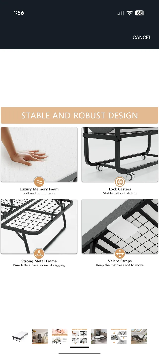 Folding Bed Frame with Memory Foam Mattress image indicator(4)