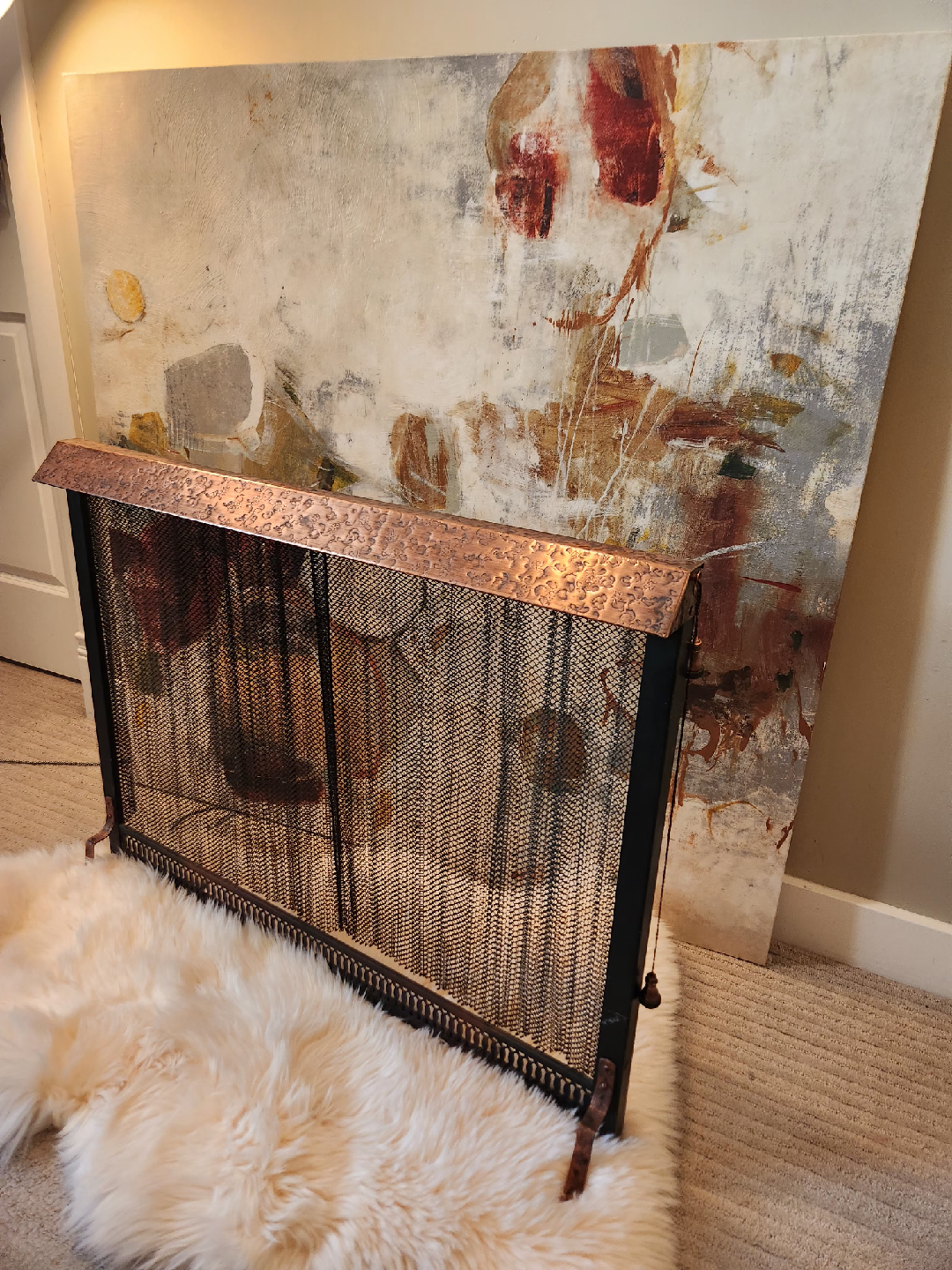 FREE STANDING Fireplace Screen with Copper Trim, 1970's style! - photo 5