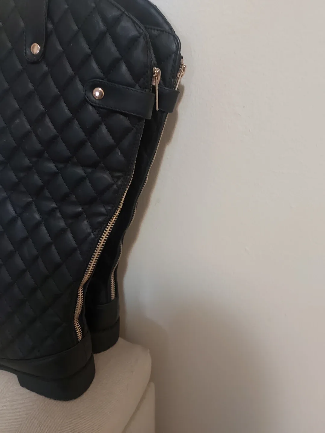 Black Quilted Riding Boots, Size 7.5 image indicator(2)