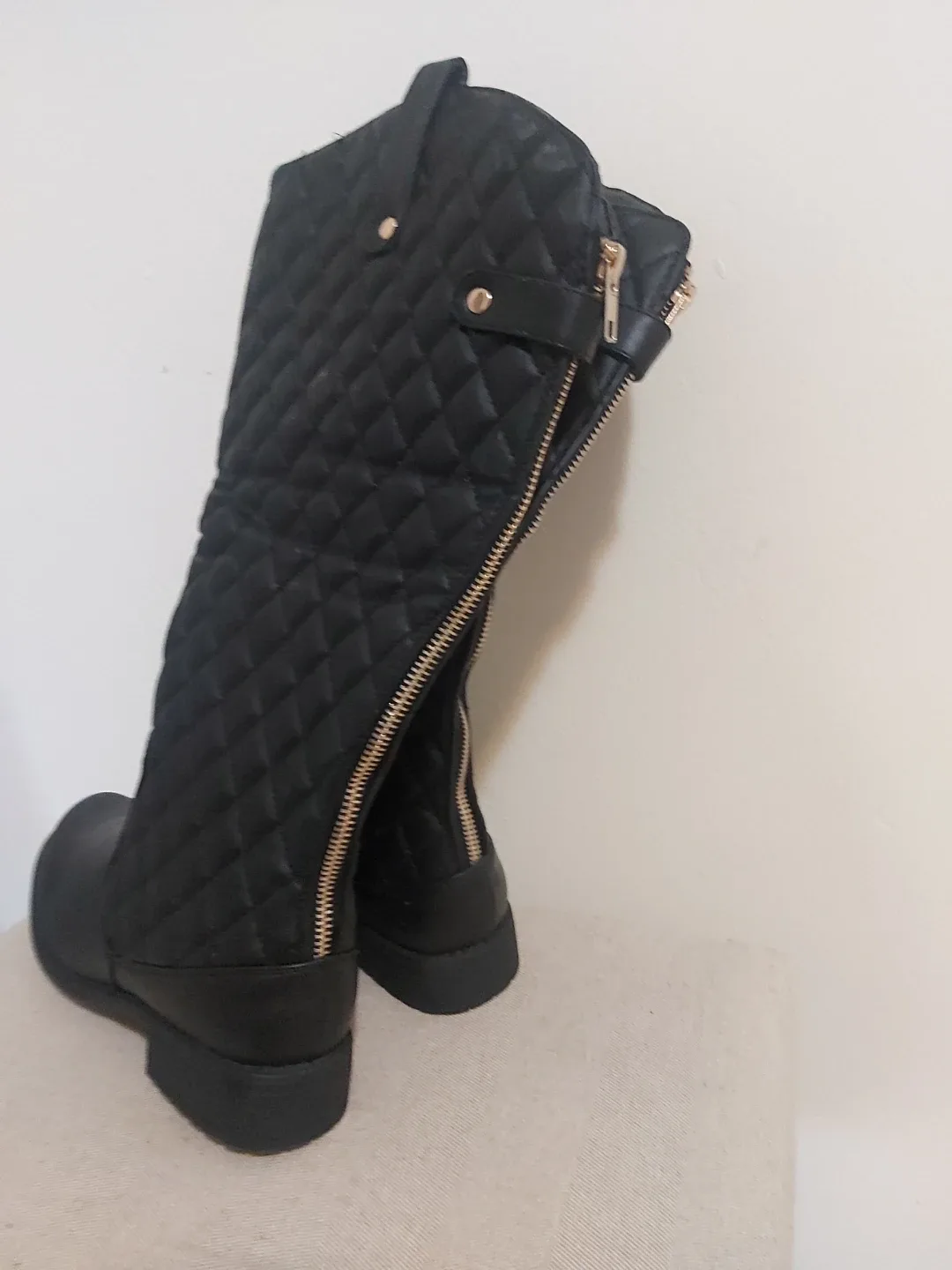 Black Quilted Riding Boots, Size 7.5 image indicator(3)
