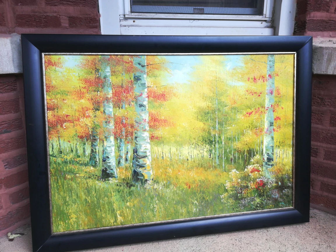 Framed Birch Tree Oil Painting