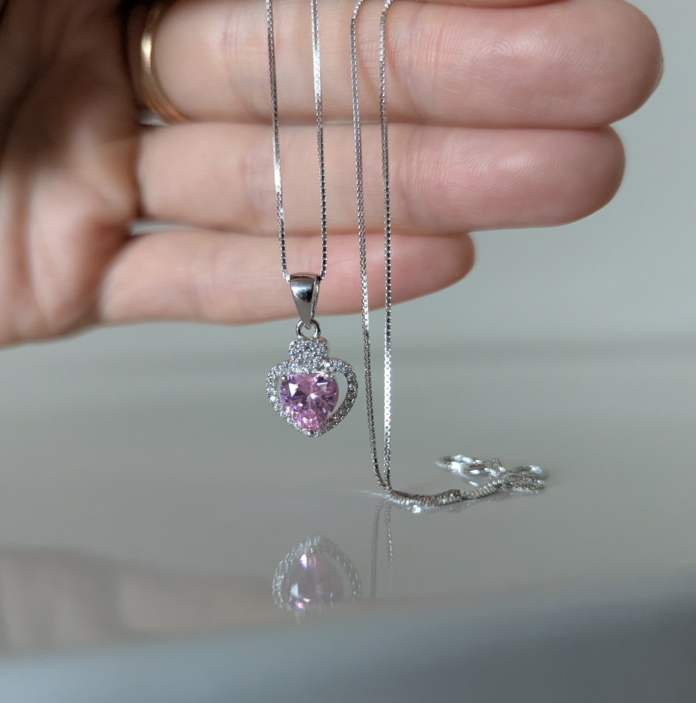 925 Sterling Silver Tiny Heart& Cubic Zirconia Pendant Necklace - photo 2