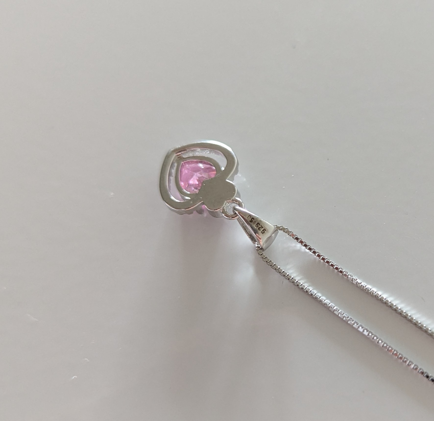 925 Sterling Silver Tiny Heart& Cubic Zirconia Pendant Necklace - photo 3