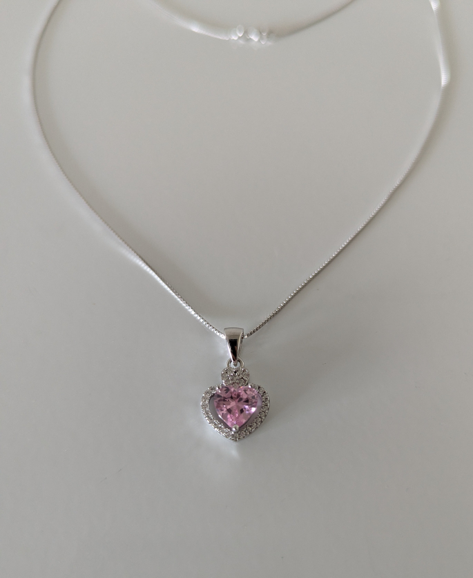 925 Sterling Silver Tiny Heart& Cubic Zirconia Pendant Necklace - photo 4