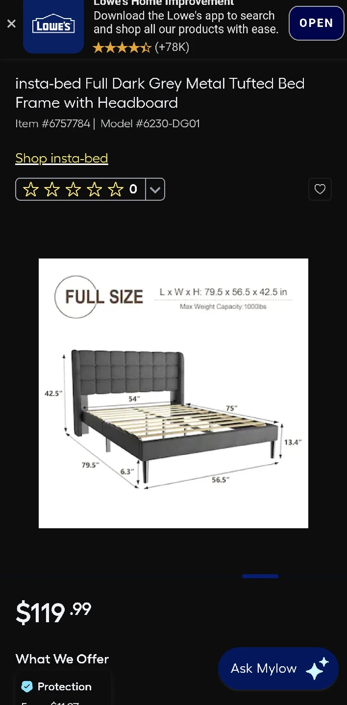 insta-bed Full Dark Grey Metal Tufted Bed Frame - photo 2