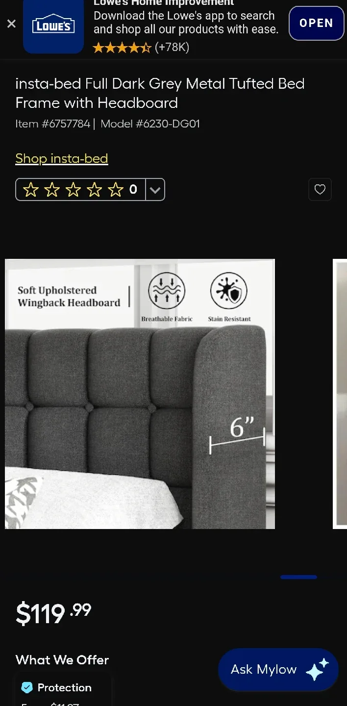 insta-bed Full Dark Grey Metal Tufted Bed Frame image indicator(3)