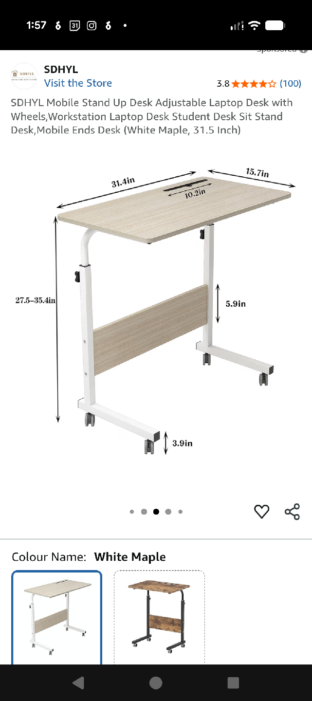 Mobile adjustable sit/Stand Up Desk - White Maple - photo 4