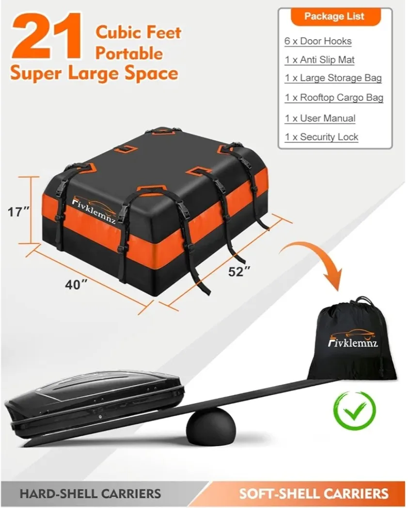 Fivklemnz Rooftop Cargo Carrier - Anti-theft Design image indicator(3)