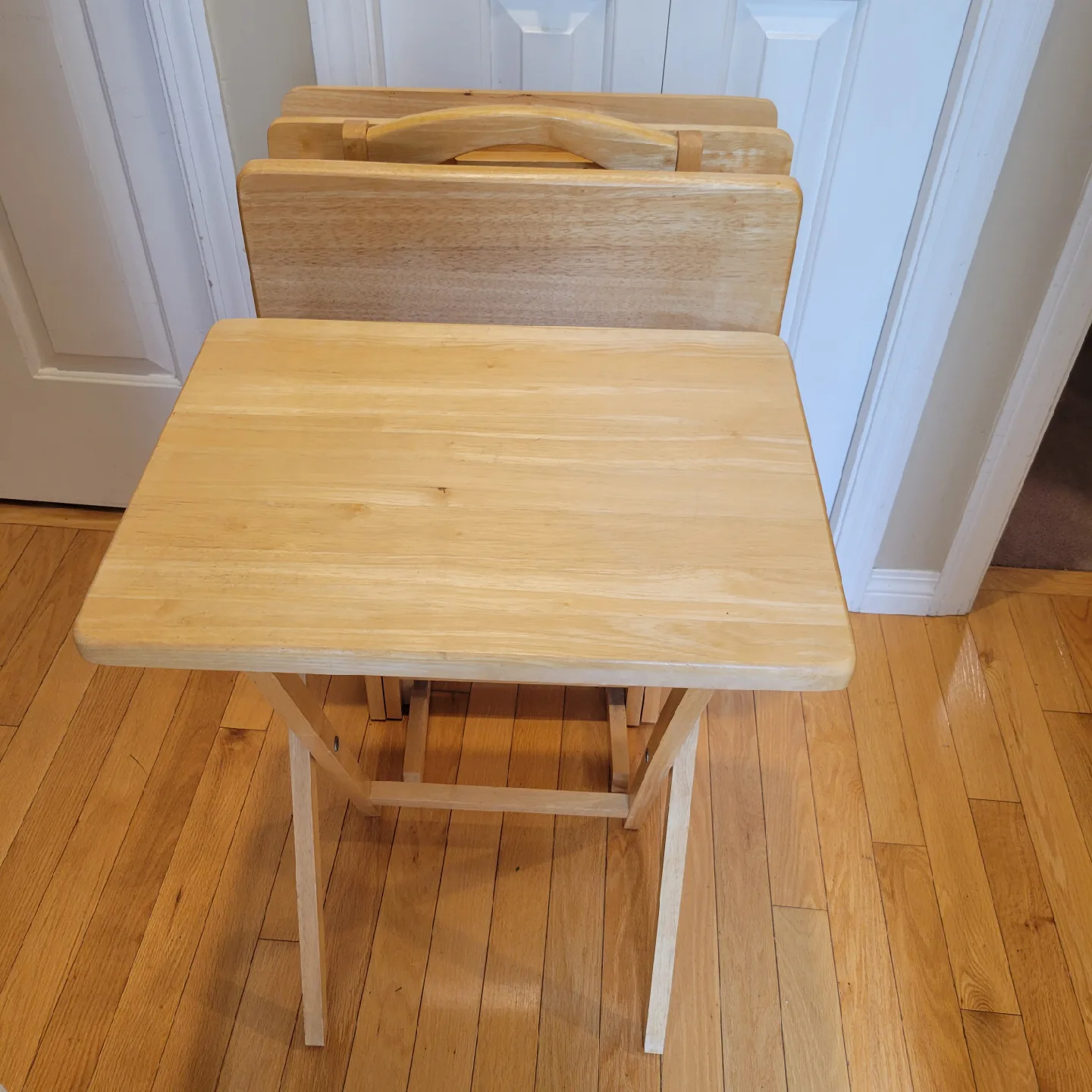 Set Of 4 Solid Wood Foldable TV Dinner Tray Table W/StorageStand image indicator(4)