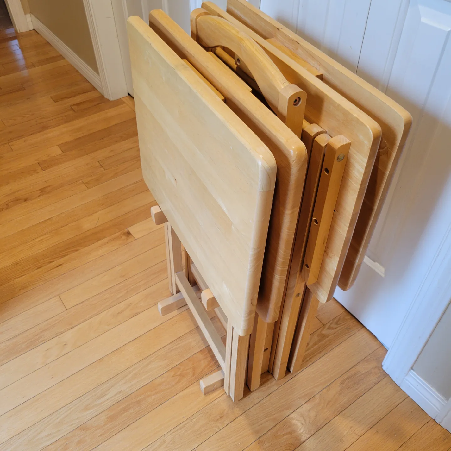 Set Of 4 Solid Wood Foldable TV Dinner Tray Table W/StorageStand image indicator(6)