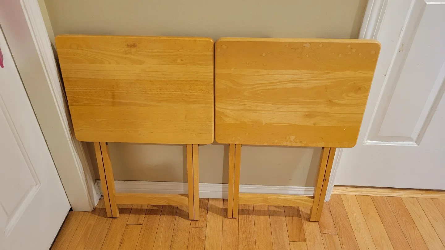 Set Of 4 Solid Wood Foldable TV Dinner Tray Table W/StorageStand image indicator(9)