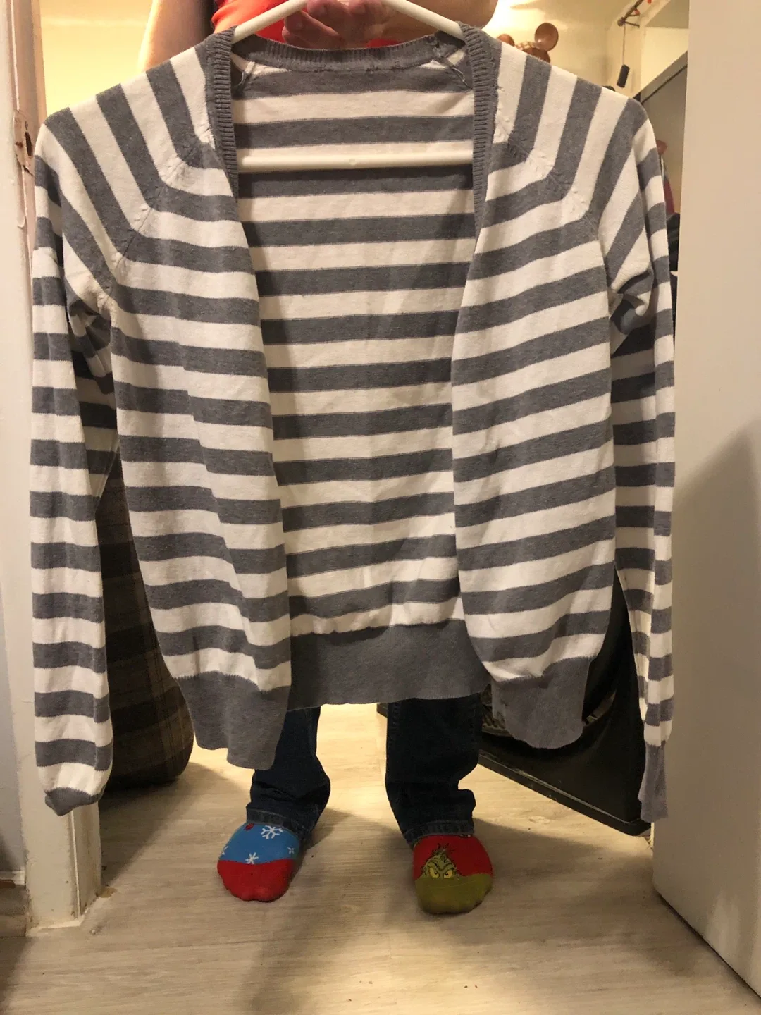 Striped Cardigan - Grey and White thumbnail