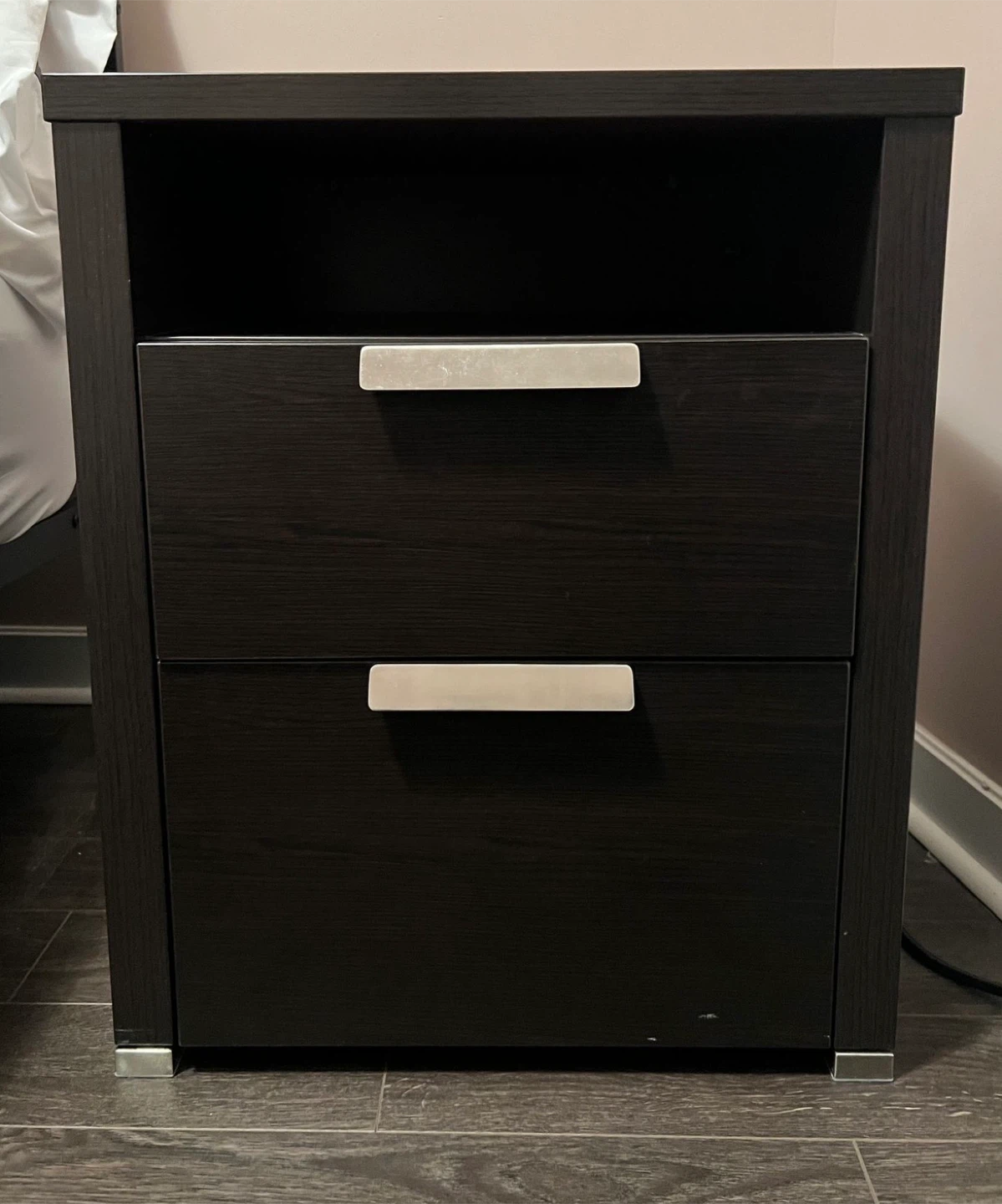 Dark Brown Nightstand with 2 Drawers