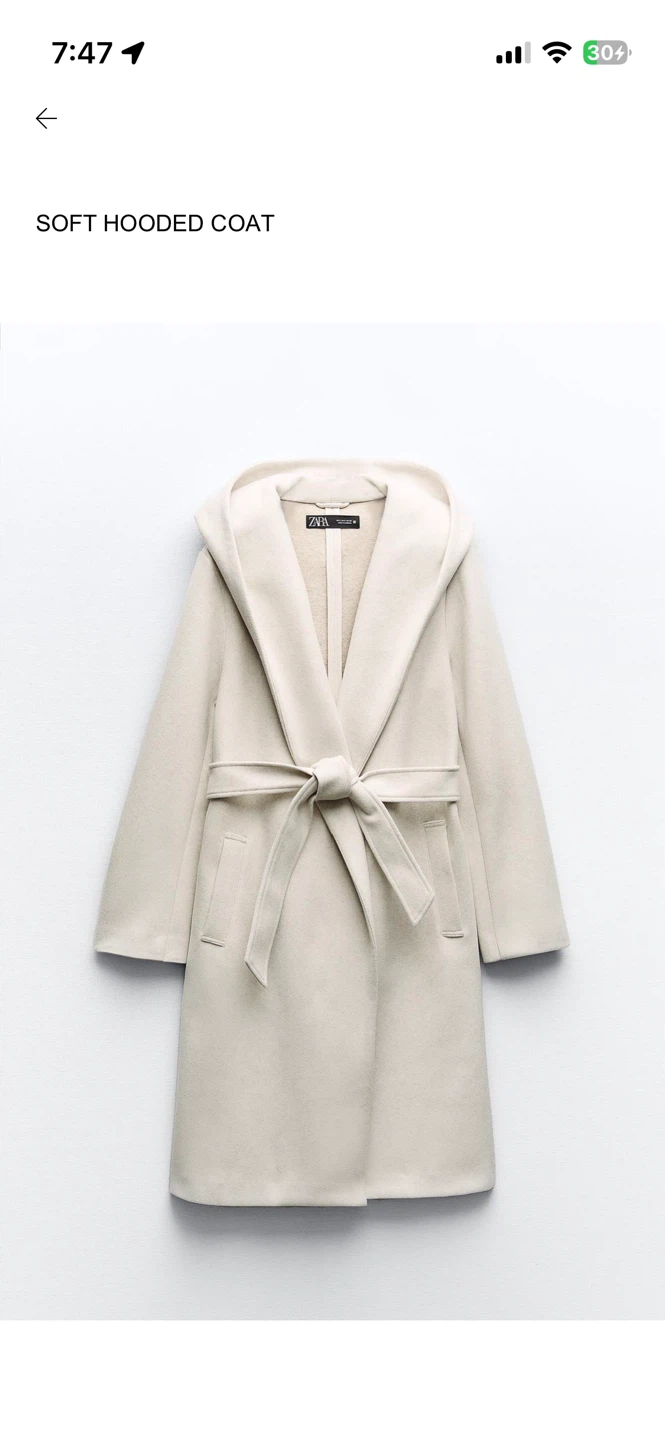 ZARA Soft Hooded Coat – Ecru – XS – Style #3046/266