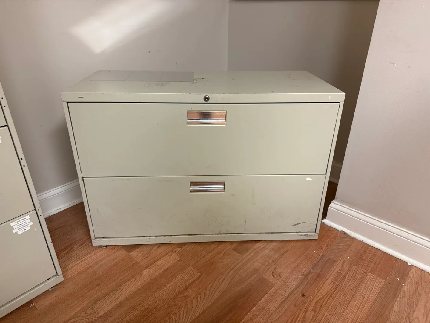 Two-Drawer Beige Filing Cabinet thumbnail