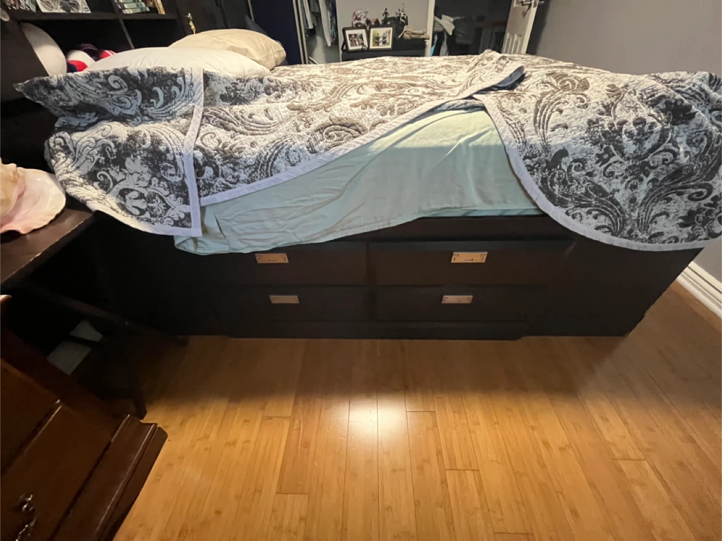 Bed Frame with Storage Drawers - Dark Brown - photo 2