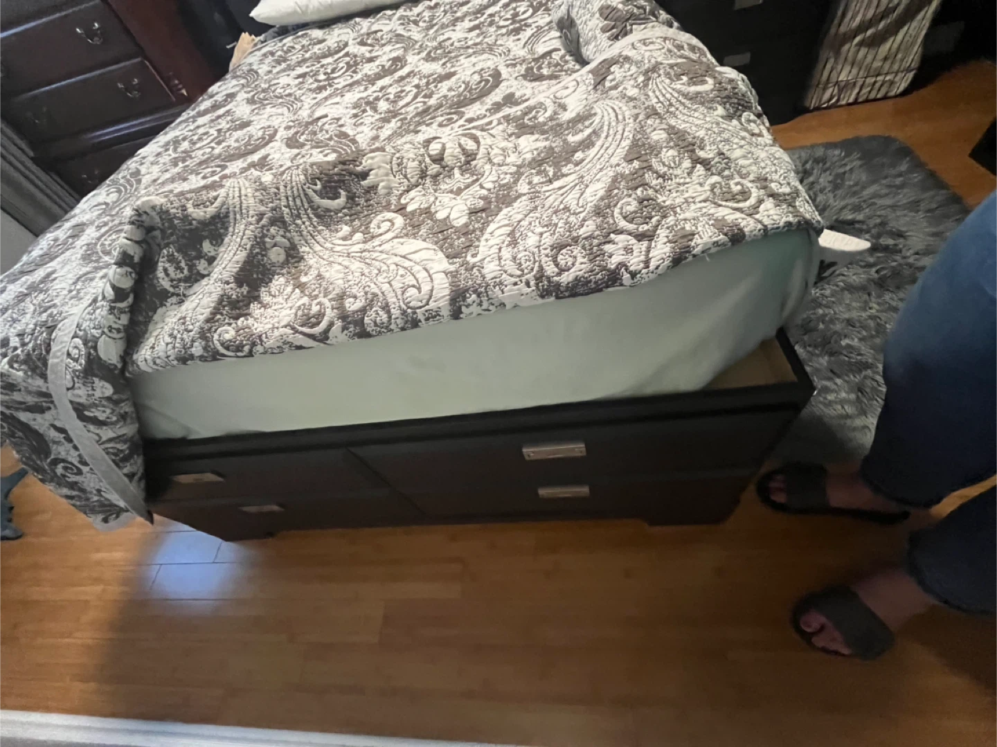 Bed Frame with Storage Drawers - Dark Brown - photo 4