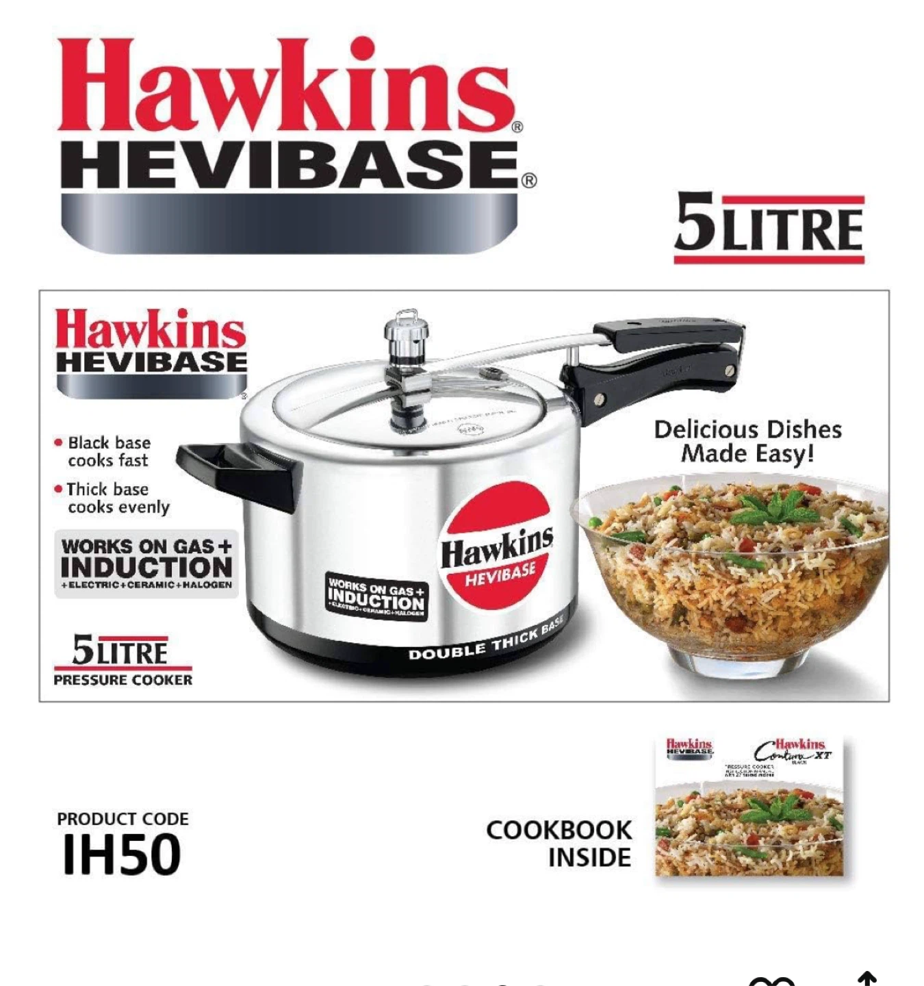 👩‍🍳 Hawkins 5 L Pressure Cooker- Double Thick Base