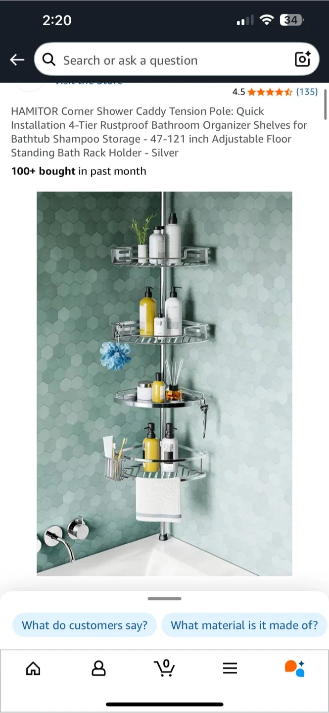 BNIB - HAMITOR Corner Shower Caddy - Silver, Adjustable Height thumbnail