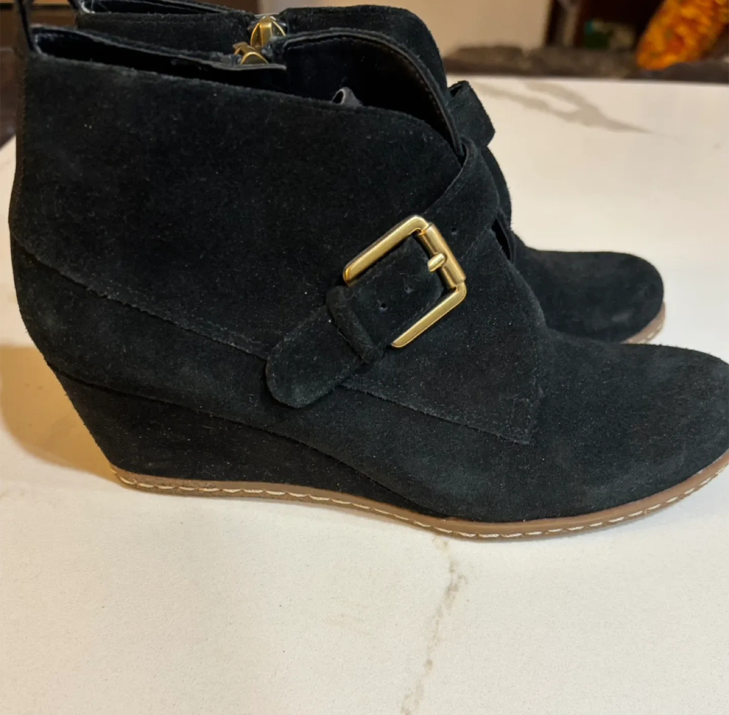 Franco Sarto Black Suede Wedge Booties Size 5.5M