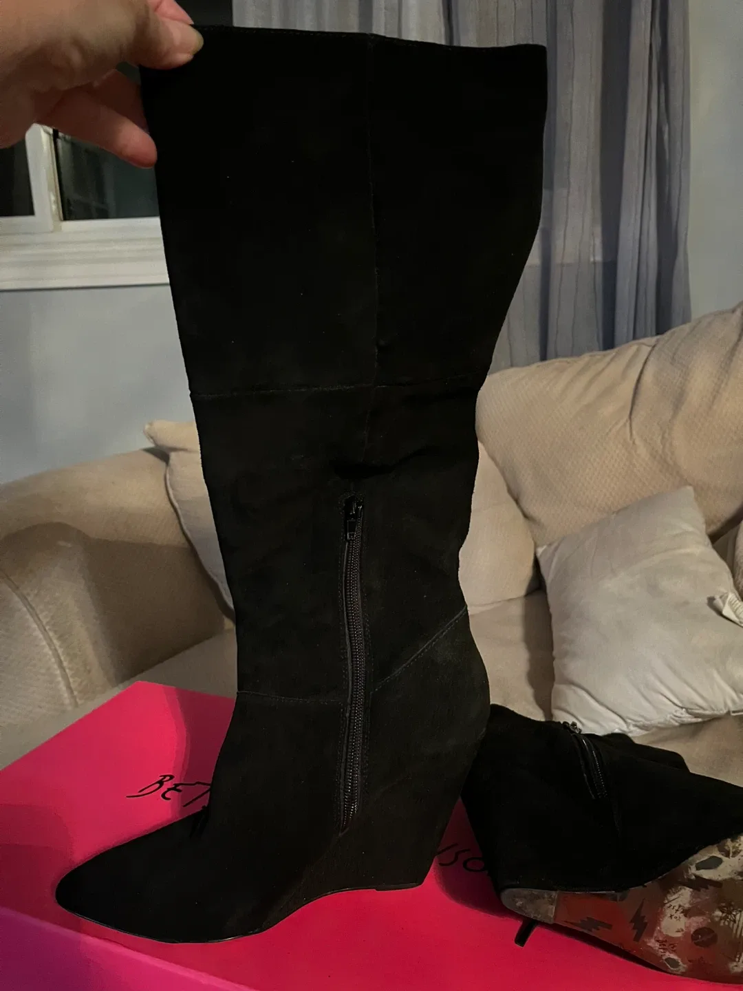 Betsey Johnson Black Suede Fringe Wedge Boots - Size 9 image indicator(7)