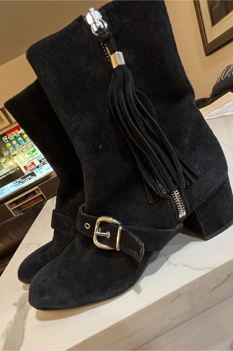 Ron White Black Suede Ankle Boots - Size 35.5